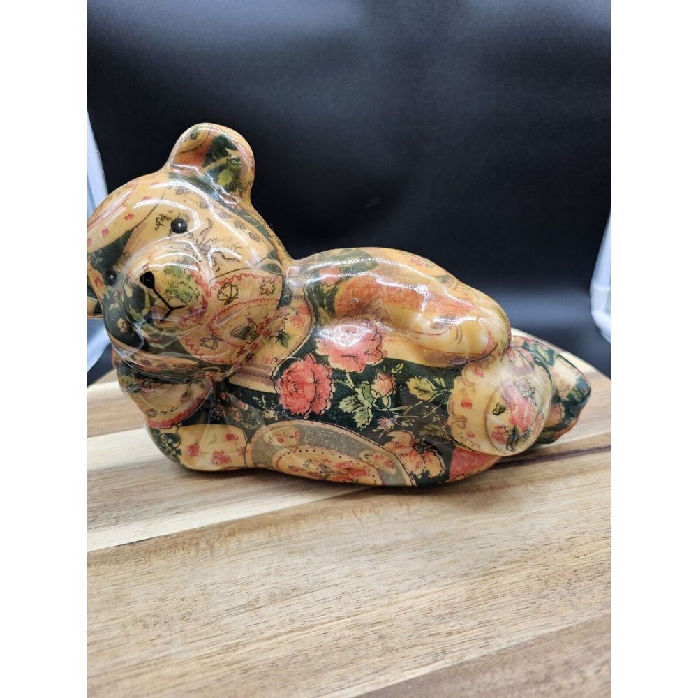 Vintage floral patchwork bear figurine statue home decor Decoupage Cottage Core